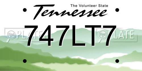 747LT7 Tennessee License Plate