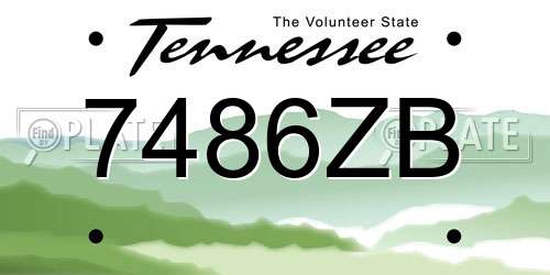 7486ZB Tennessee License Plate