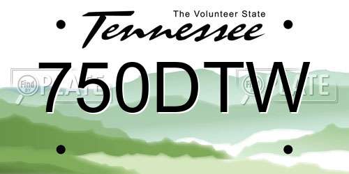 750DTW Tennessee License Plate