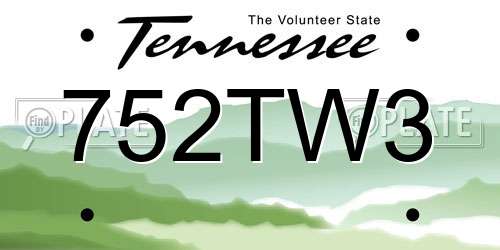 752TW3 Tennessee License Plate