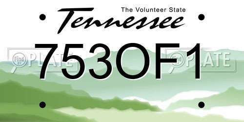 753OF1 Tennessee License Plate