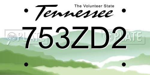 753ZD2 Tennessee License Plate