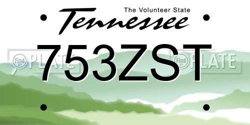 753ZST Tennessee License Plate