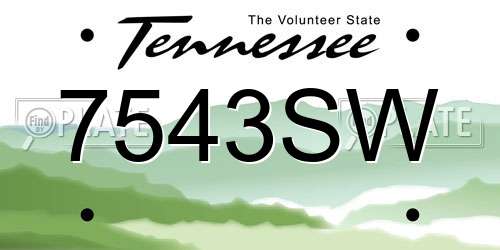 7543SW Tennessee License Plate