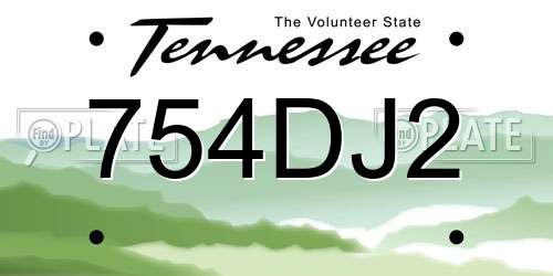 754DJ2 Tennessee License Plate