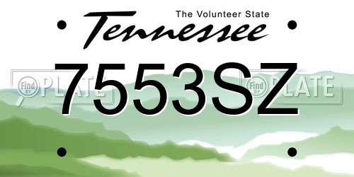 7553SZ Tennessee License Plate