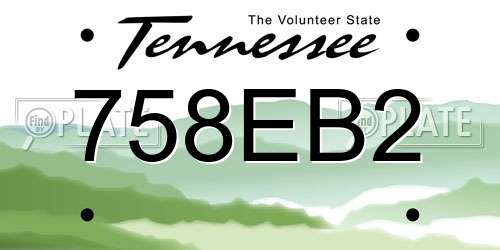758EB2 Tennessee License Plate