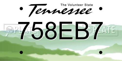 758EB7 Tennessee License Plate