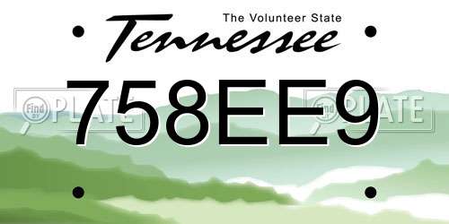758EE9 Tennessee License Plate