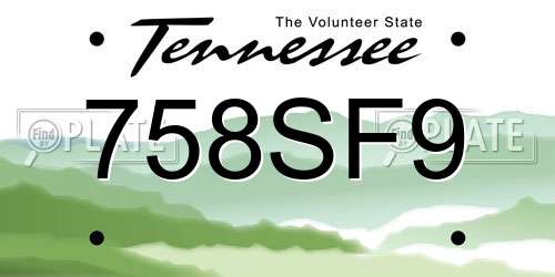 758SF9 Tennessee License Plate