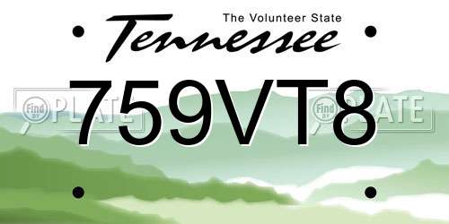 759VT8 Tennessee License Plate