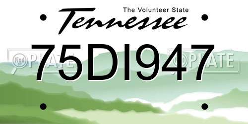 75DI947 Tennessee License Plate
