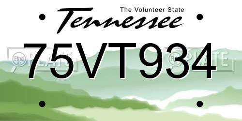 75VT934 Tennessee License Plate