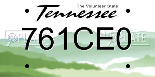 761CE0 Tennessee License Plate