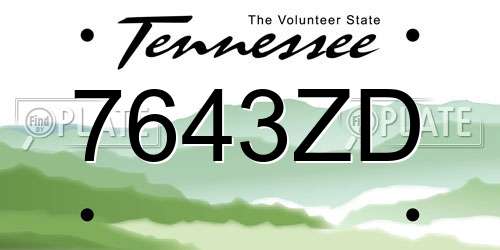 7643ZD Tennessee License Plate