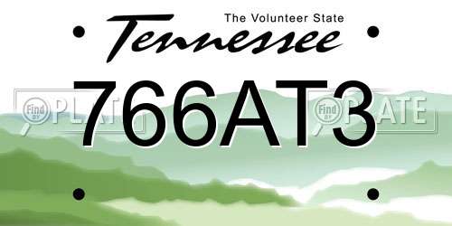766AT3 Tennessee License Plate