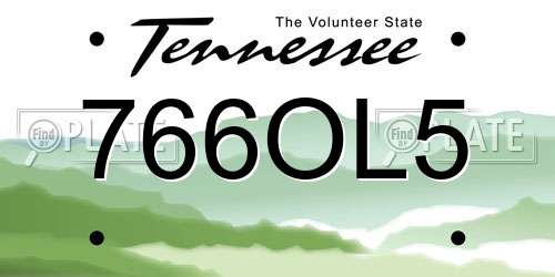 766OL5 Tennessee License Plate