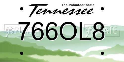 766OL8 Tennessee License Plate