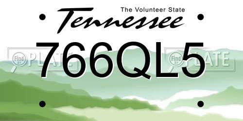 766QL5 Tennessee License Plate