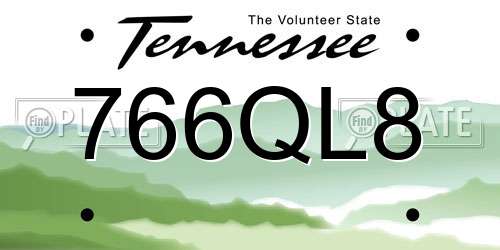 766QL8 Tennessee License Plate