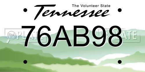 76AB98 Tennessee License Plate