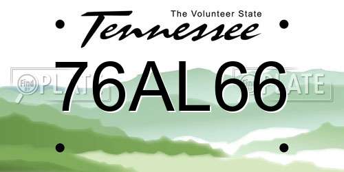 76AL66 Tennessee License Plate