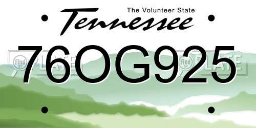 76OG925 Tennessee License Plate