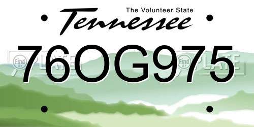 76OG975 Tennessee License Plate