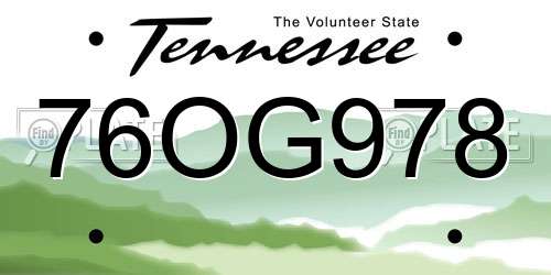 76OG978 Tennessee License Plate