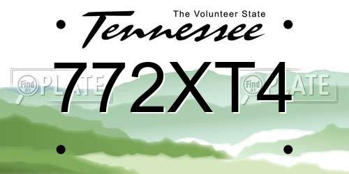 772XT4 Tennessee License Plate
