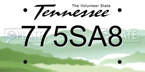 775SA8 Tennessee License Plate
