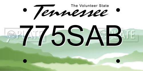 775SAB Tennessee License Plate
