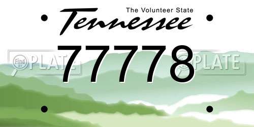 77778 Tennessee License Plate