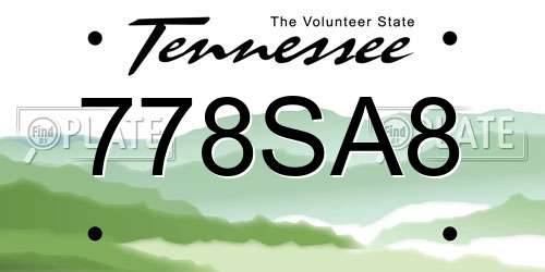 778SA8 Tennessee License Plate