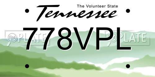 778VPL Tennessee License Plate