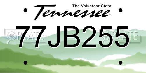 77JB255 Tennessee License Plate