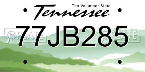 77JB285 Tennessee License Plate