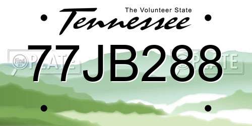 77JB288 Tennessee License Plate