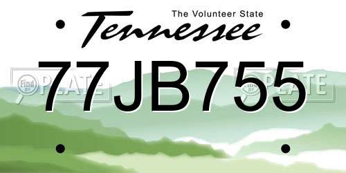 77JB755 Tennessee License Plate