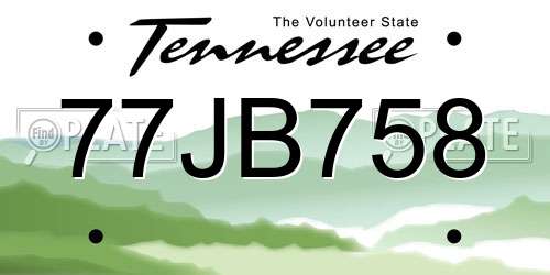 77JB758 Tennessee License Plate