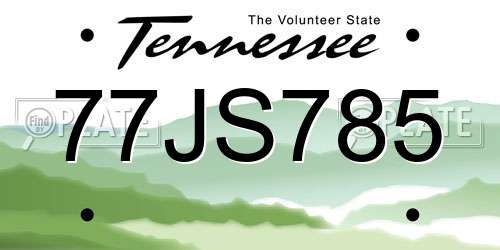 77JS785 Tennessee License Plate