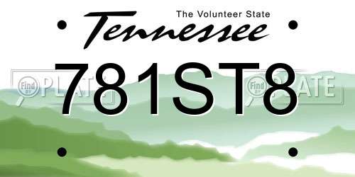 781ST8 Tennessee License Plate