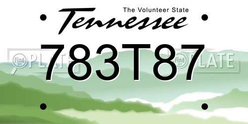 783T87 Tennessee License Plate