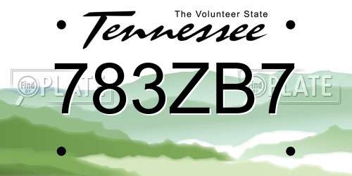 783ZB7 Tennessee License Plate