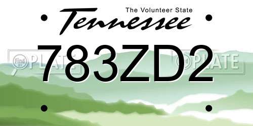 783ZD2 Tennessee License Plate