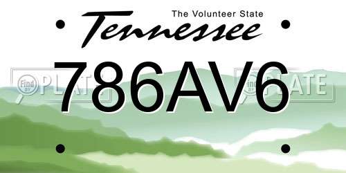 786AV6 Tennessee License Plate