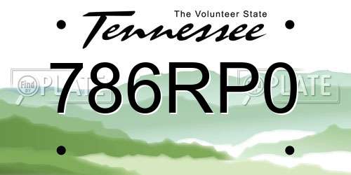 786RP0 Tennessee License Plate