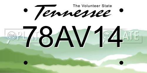 78AV14 Tennessee License Plate