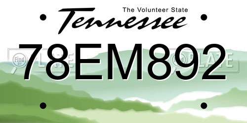 78EM892 Tennessee License Plate