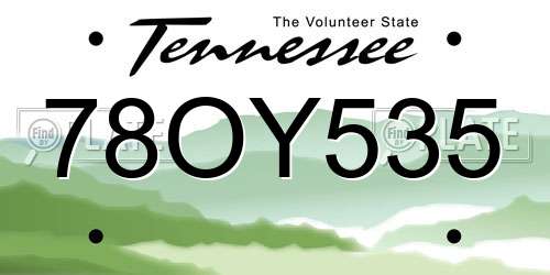 78OY535 Tennessee License Plate